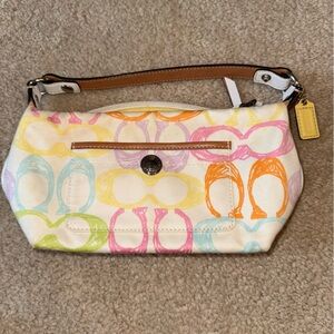 Coach Mini Bag in White Canvas with Multicolor Pastel Logo Print